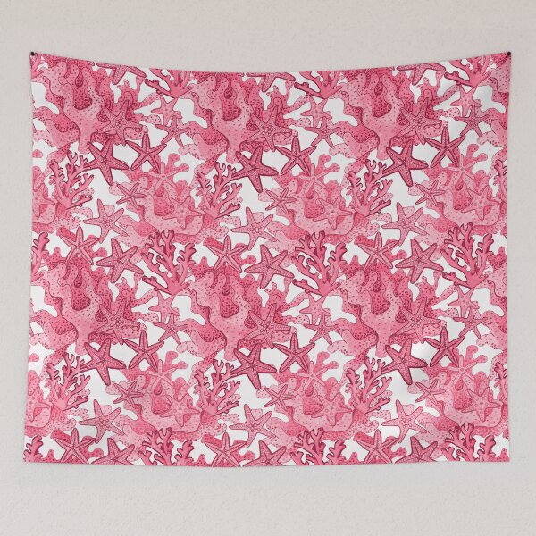 Item preview, Pink starfish and pink coral watercolor all over print designed and sold by MagentaRose.
