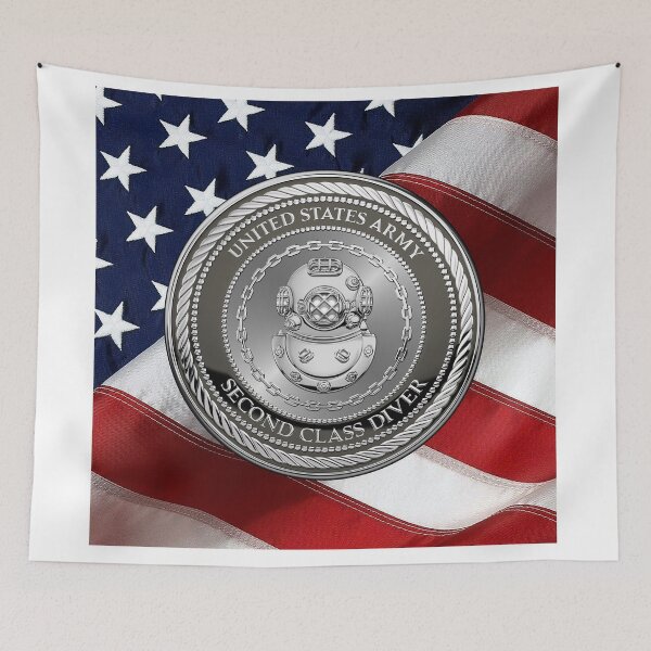 Item preview, U.S. Army Engineer Divers - Second-class Diver Badge Special Edition over American Flag designed and sold by Serge Averbukh Art Studio.