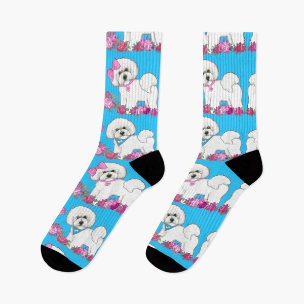 Item preview, Bichon Frise dogs, Pink rose floral cute dog designed and sold by MagentaRose.