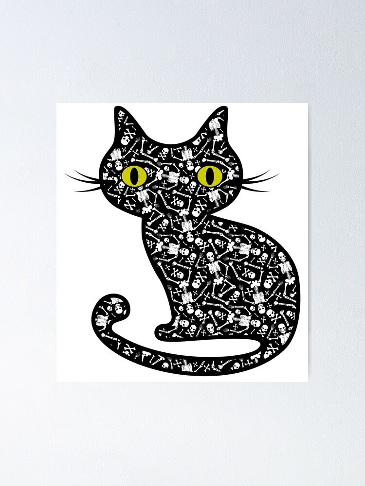 Black Cat With Skulls Skeletons Tattoo Pattern Poster By Epitomegirl Redbubble