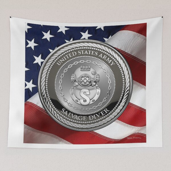 Item preview, U.S. Army Engineer Divers - Salvage Diver Badge Special Edition over American Flag designed and sold by Serge Averbukh Art Studio.