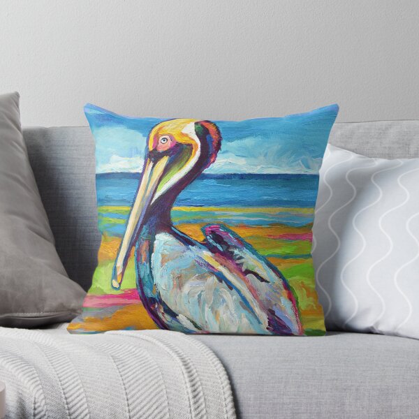 Colorful St Pete Pelican Throw Pillow
