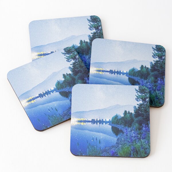 Item preview, Grainy Nighttime Blues // Lake View Fuzzy Lens Photograph Beautiful Landscape with Mountains designed and sold by catbyrdcolorado.
