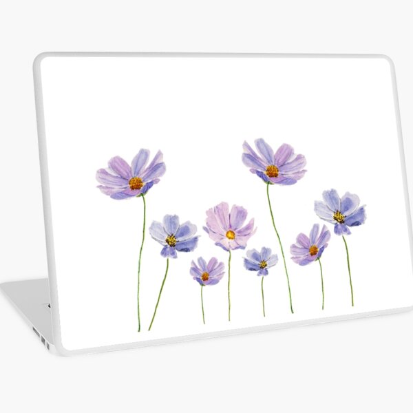 purple cosmos flowers watercolor Laptop Skin