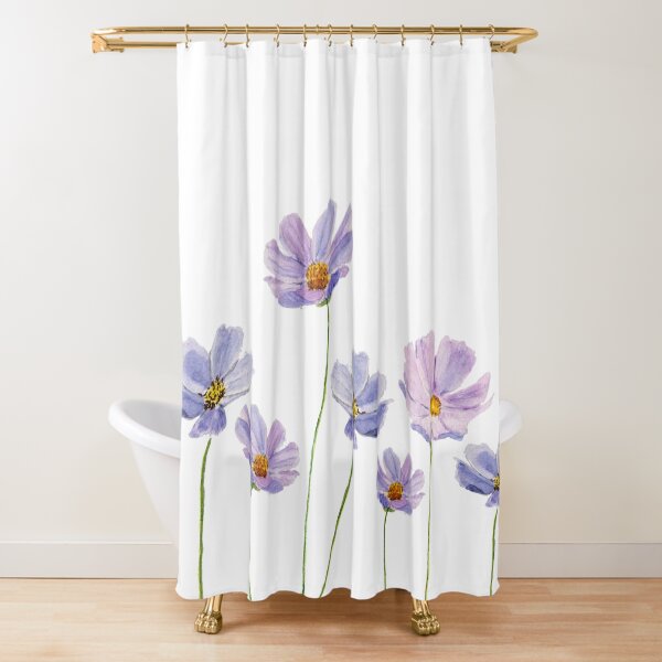 purple cosmos flowers watercolor Shower Curtain