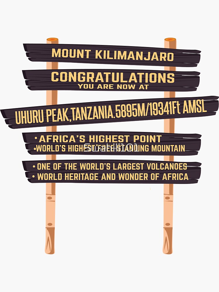 Mount Kilimanjaro Uhuru Peak Sign by Swahili101