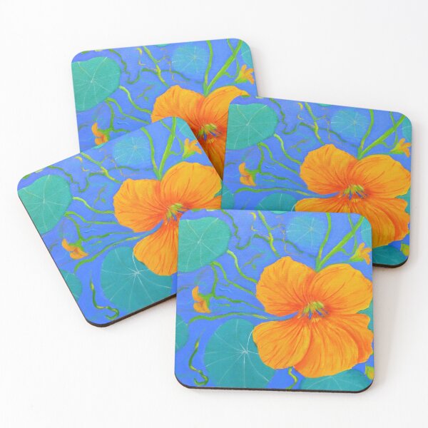 Item preview, Nasturtiums on blue background  designed and sold by ginnymac.