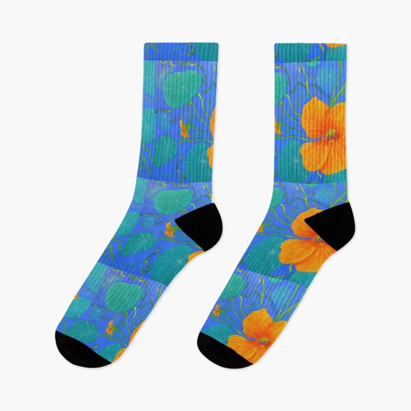 Item preview, Nasturtiums on blue background designed and sold by ginnymac.