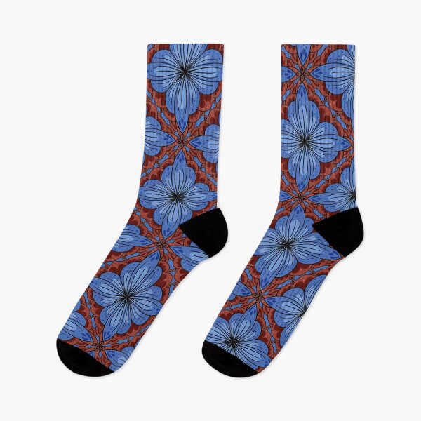 Item preview, Geometric tiled floral pattern in blue and red designed and sold by HannaPaulina.
