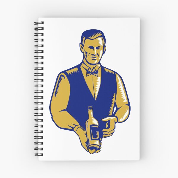 Item preview, Waiter Presenting Wine Bottle Woodcut designed and sold by patrimonio.