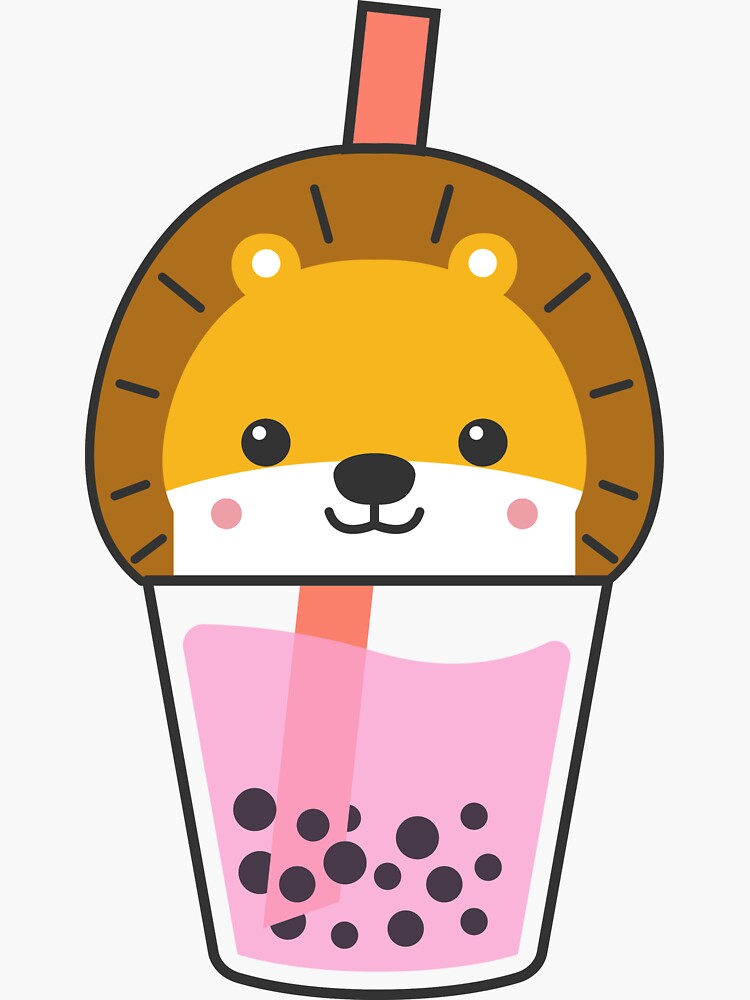 "Boba Drink Lion Milk Tea Sticker" Sticker by Roselion Redbubble
