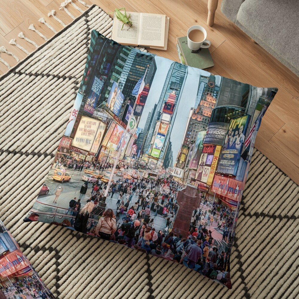 Times Square Tourists (color marker) Floor Pillow