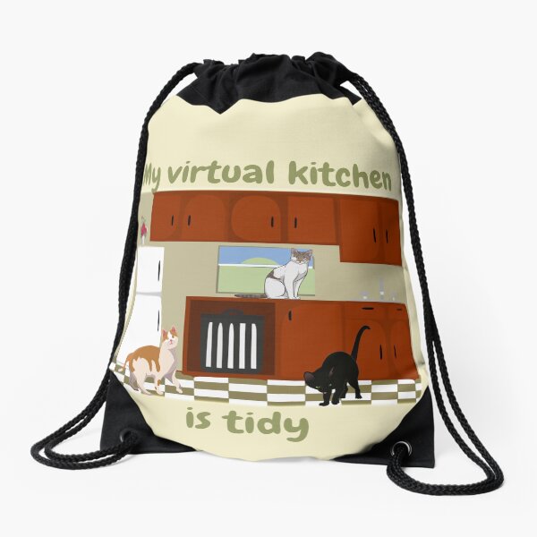 Tidy Virtual kitchen with kitties Drawstring Bag