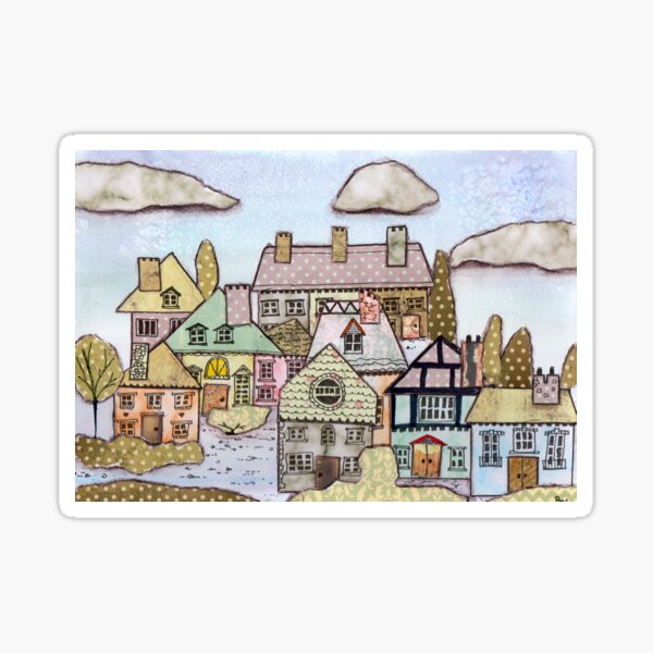 Whimsy village scene Sticker