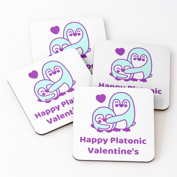 Item preview, Happy Platonic Valentine's + Penguins (Purple/Aqua) designed and sold by JoyofFriendship.