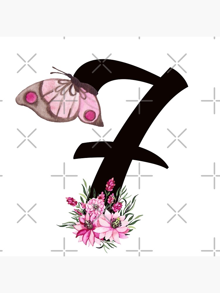 number seven 7 monogram butterfly pink flower 