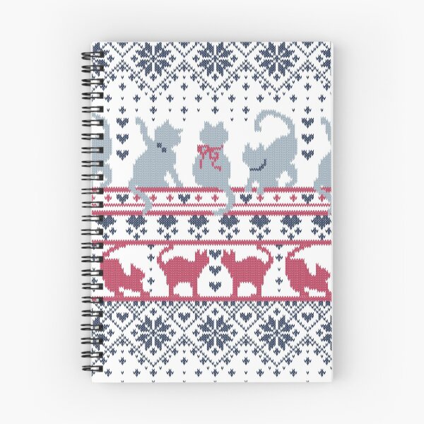 Item preview, Fair Isle Knitting Cats Love // white background navy blue and dark pink kitties and details designed and sold by SelmaCardoso.