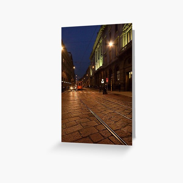 Per le vie di Milano di sera Greeting Card