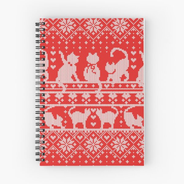 Item preview, Festive Fair Isle Knitting Cats Love // red background white kitties and details designed and sold by SelmaCardoso.