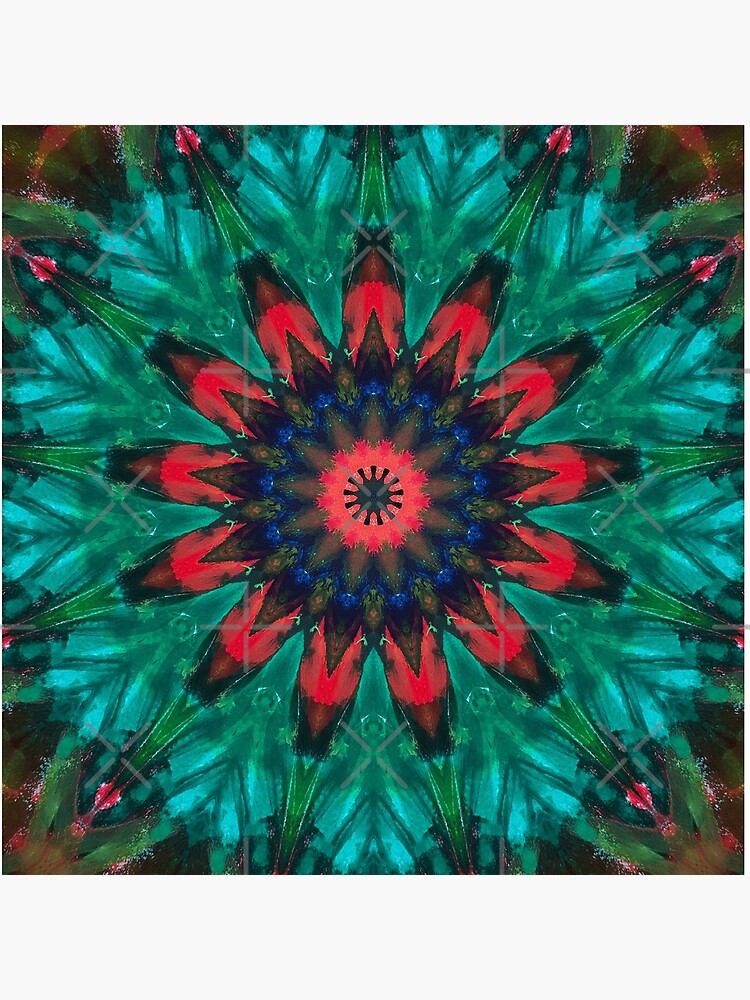All Together Now Colorful Mandala - In Teal Green Red and Blue - Bohemian Art by OneDayArt