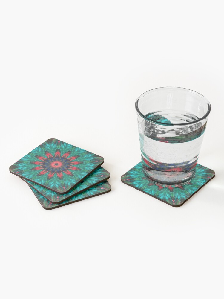 Alternate view of All Together Now Colorful Mandala - In Teal Green Red and Blue - Bohemian Art Coasters (Set of 4)