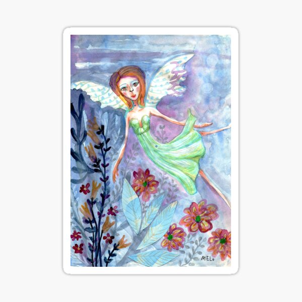 Fairy Angel in Green Dress Meloearth Sticker