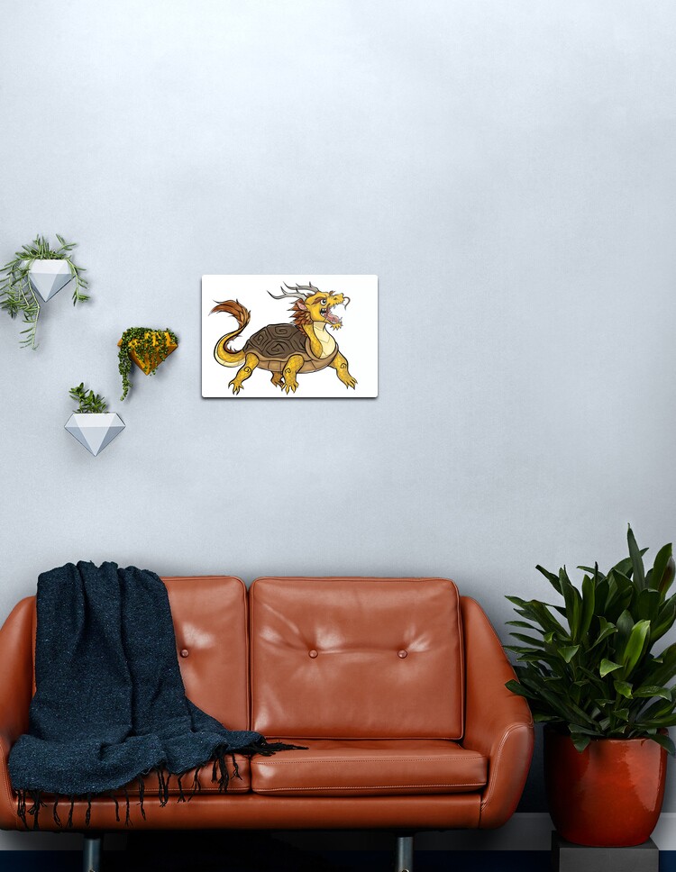 Hand Maden Digital Illustration Des Drachen Mit Schildpatt Metallbild Von Julija Sun Redbubble