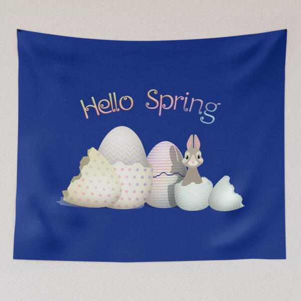 Item preview, Hello Spring - colorful kawaii bunny & easter eggs with typography designed and sold by talgursmusthave.