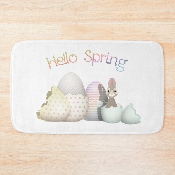 Item preview, Hello Spring - colorful kawaii bunny & easter eggs with typography designed and sold by talgursmusthave.