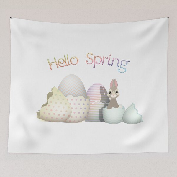 Item preview, Hello Spring - colorful kawaii bunny & easter eggs with typography designed and sold by talgursmusthave.