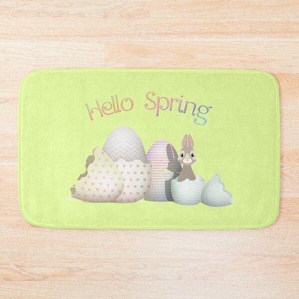 Item preview, Hello Spring - colorful kawaii bunny & easter eggs with typography designed and sold by talgursmusthave.