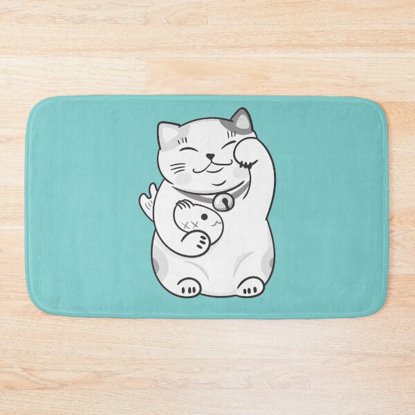 Item preview, Cute cat with fish blue background designed and sold by Jenmag.