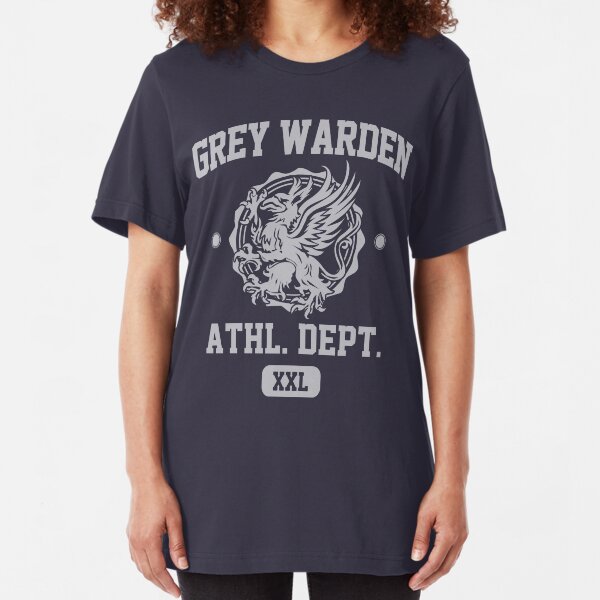 Grey Warden Athletic Department | Dragon Age Gym Shirt Style | Silver Print Slim Fit T-Shirt