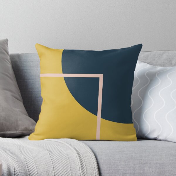Abstract Geometric Minimalist Navy Blue, Mustard Yellow, and Blush Pink Throw Pillow