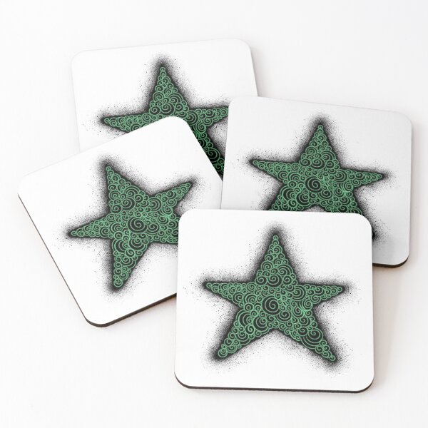 Item preview, Green and black doodle star splatter designed and sold by MarMaya-Art.