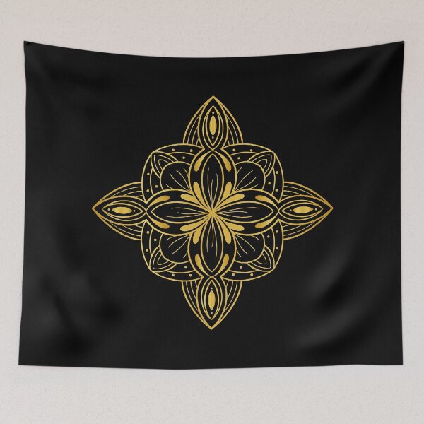 Item preview, Geometric floral diamond square, gold foil flower designed and sold by HannaPaulina.
