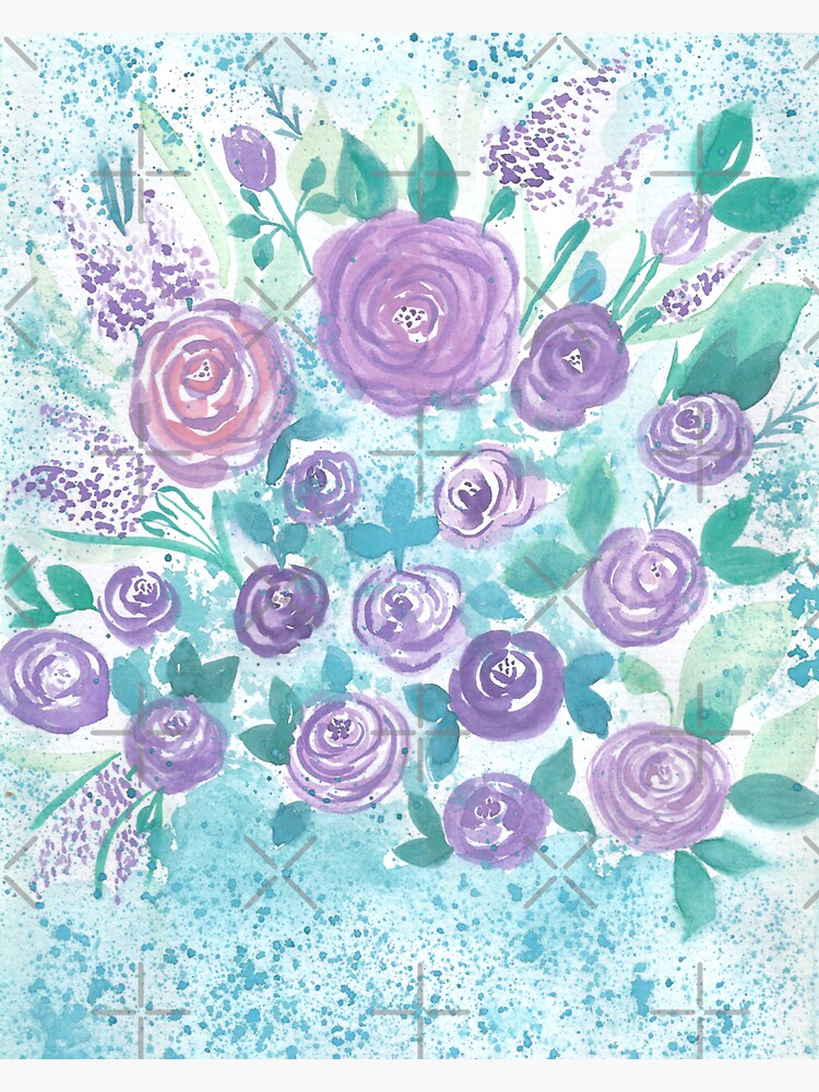 Thumbnail 3 of 3, Sticker, Violet  Watercolor Floral Bouquet.Botanical illustration designed and sold by Victoria Riabov.
