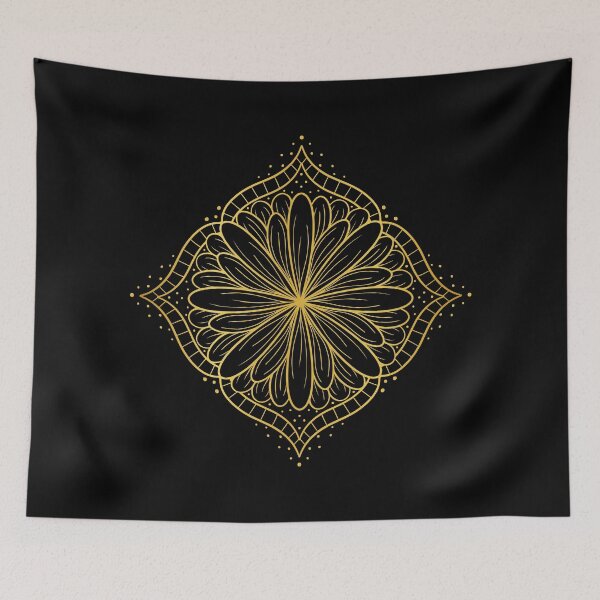 Item preview, Geometric floral diamond square, gold foil flower designed and sold by HannaPaulina.