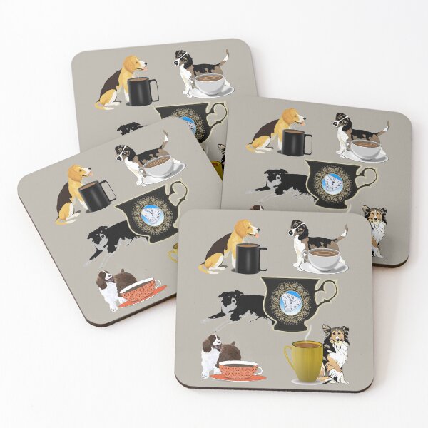 Time for Tea with a Sheltie and his dog pals Coasters (Set of 4)