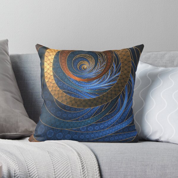 Royal Blue Sapphires and Shining Gold Fractal Bangles Throw Pillow