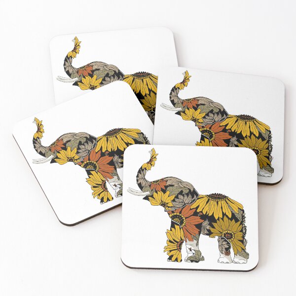 Sunflower Elephant - Color Coasters (Set of 4)