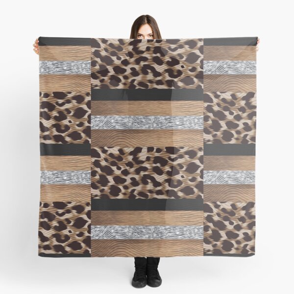 Silver, Black and Tan Leopard Design Scarf