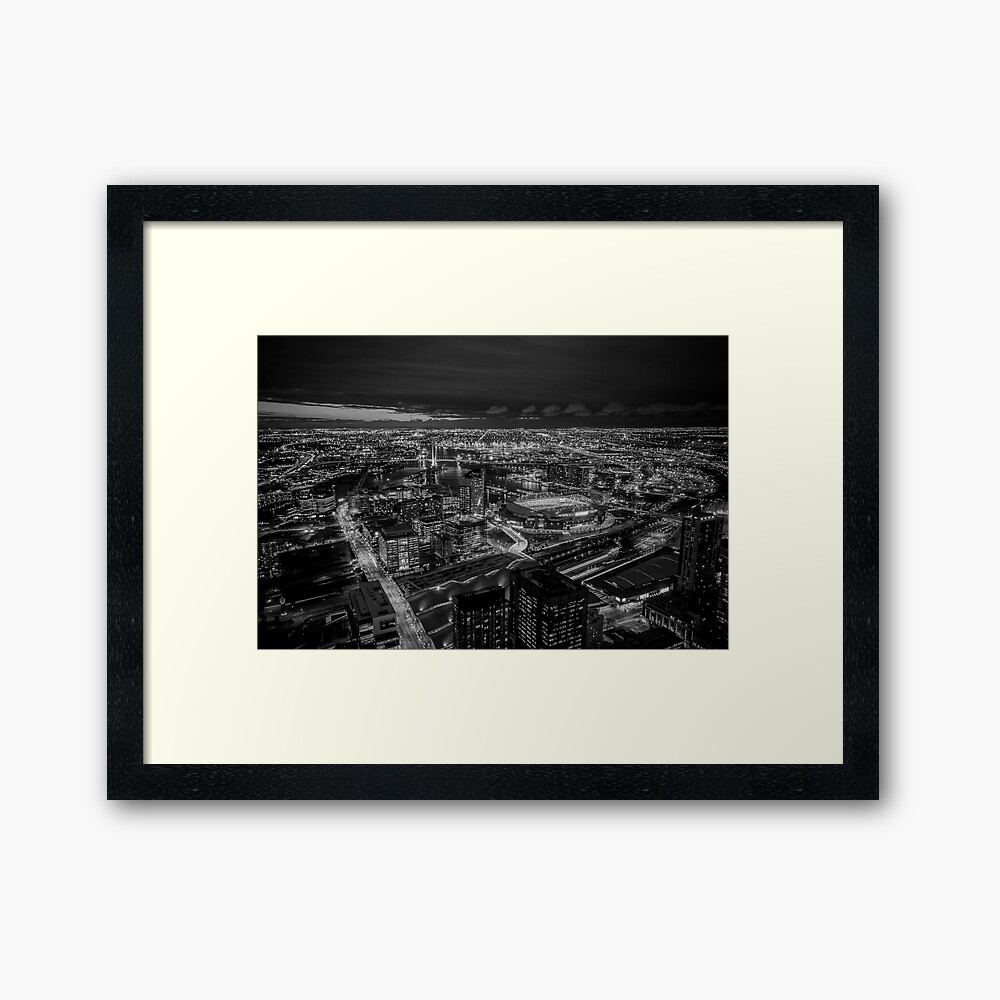 Melbourne at Night (black & white) Framed Art Print