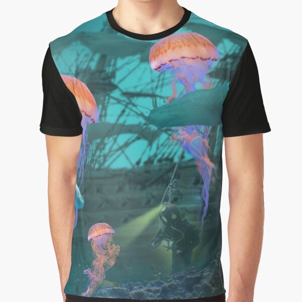 Jellyfish by a Shipwreck Graphic T-Shirt
