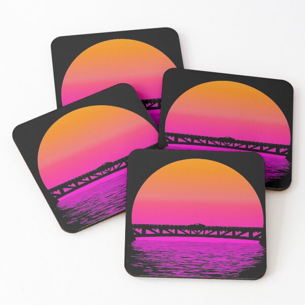Item preview, Outrun style sunset bridge designed and sold by CustomShirtGuy.