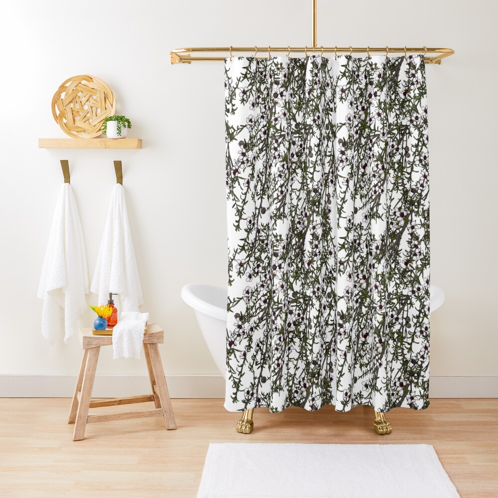 Mānuka bush - white flowers Shower Curtain