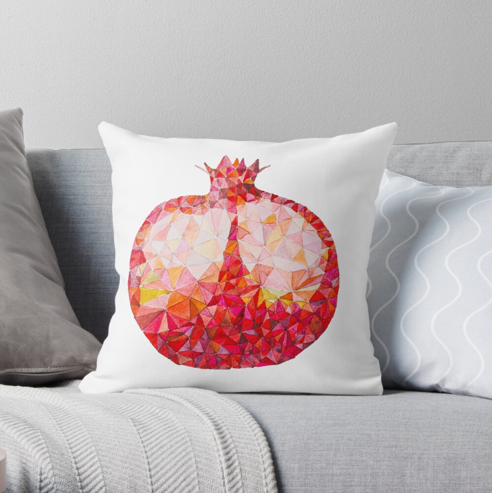 Low Poly Watercolor Pomegranate Throw Pillow