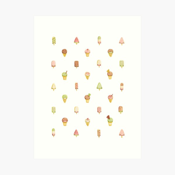 Kawaii Ice Cream Watercolour Painting Art Print