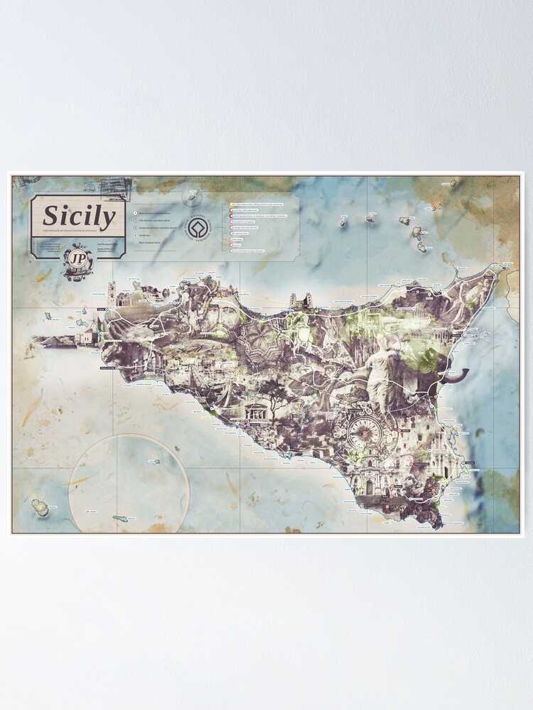 Alternate view of Sicily - Jean Passepartout Maps Poster