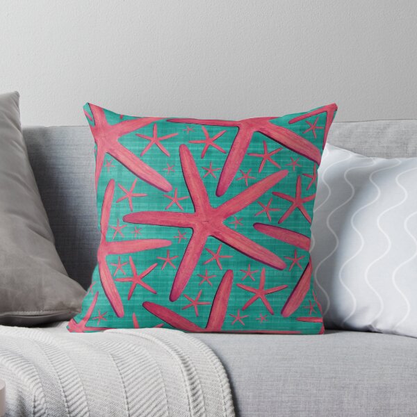 Starfish in Turquoise and Pink Throw Pillow